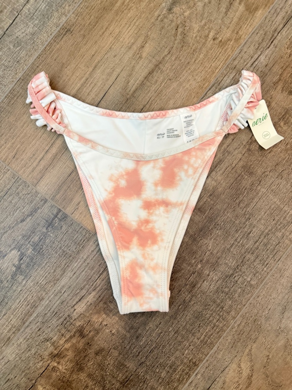 NWT Aerie Cheekiest Tie-Dye Bikini Bottom Womens XS Ruffles Coastal Resort Pink